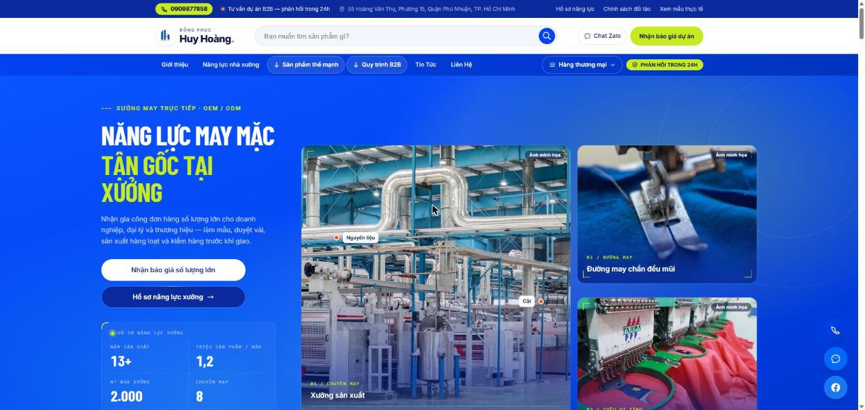 Website xưởng may đồng phục B2B: từ năng lực đến báo giá