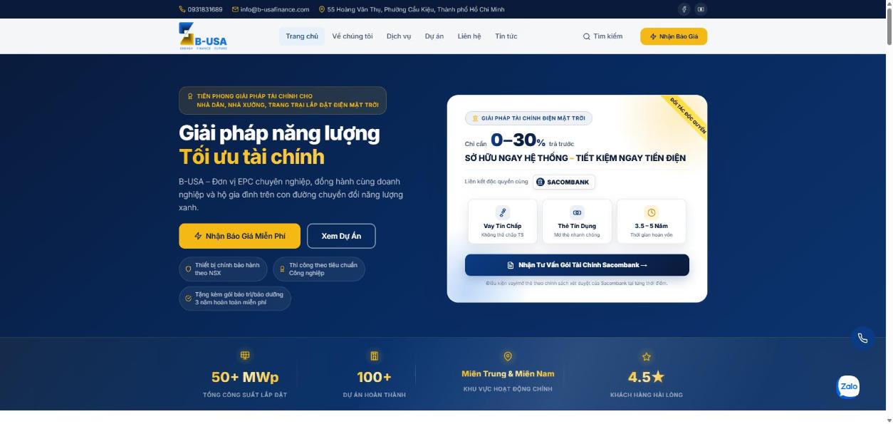 Website EPC điện mặt trời áp mái kèm công cụ tính ROI